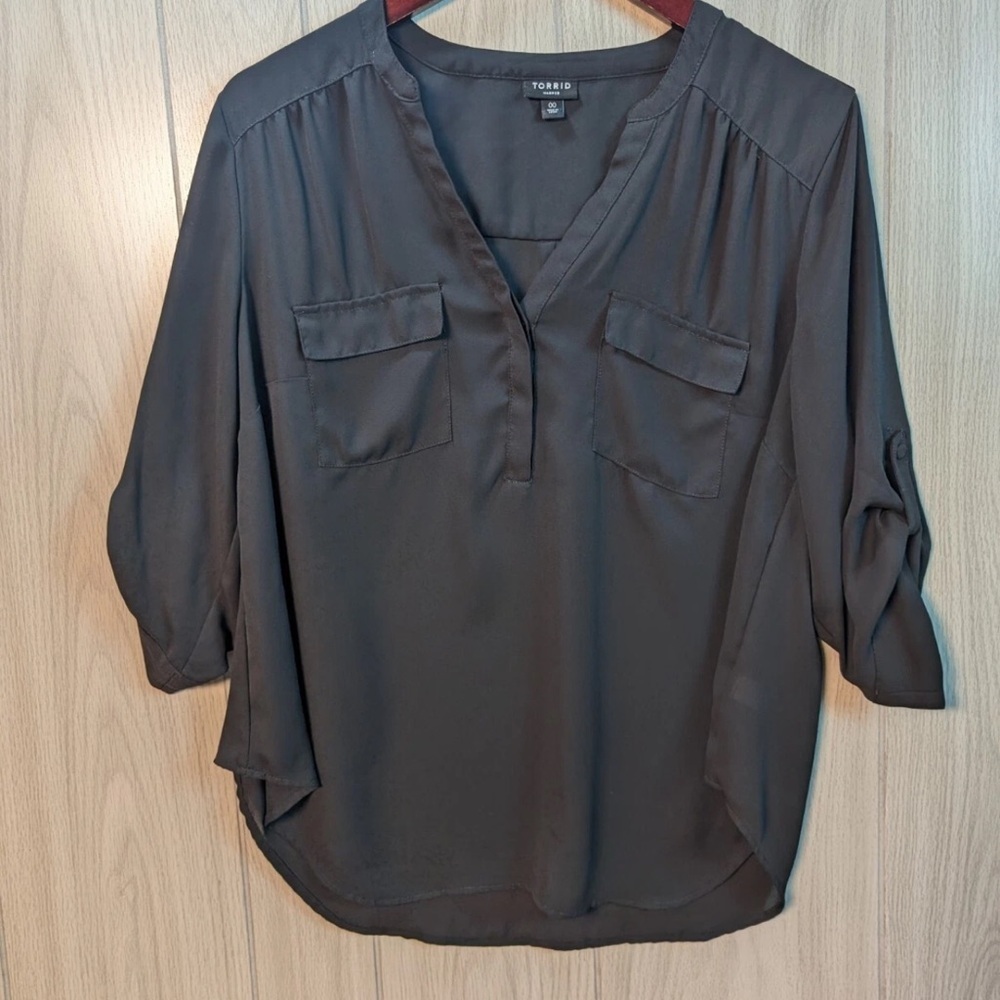 Torrid Charcoal V-Neck Blouse - Picture 2 of 3